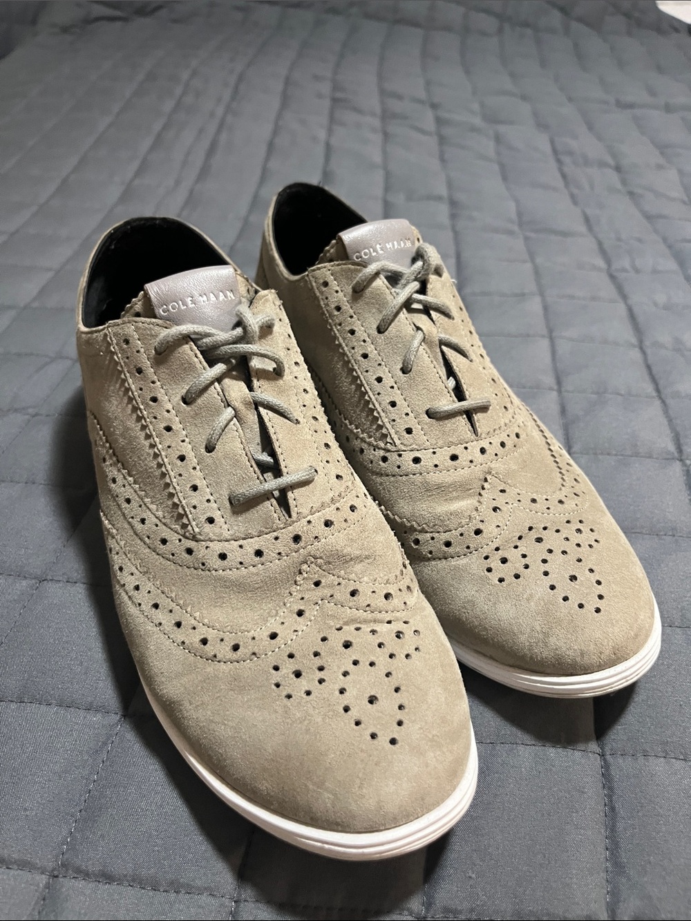 Cole Haan Men's Suede Brogue Derby in Taupe